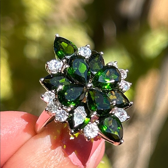 Sterling Silver Vibrant Green Chrome Diopside Floral Ring Size 10 - Picture 14 of 14